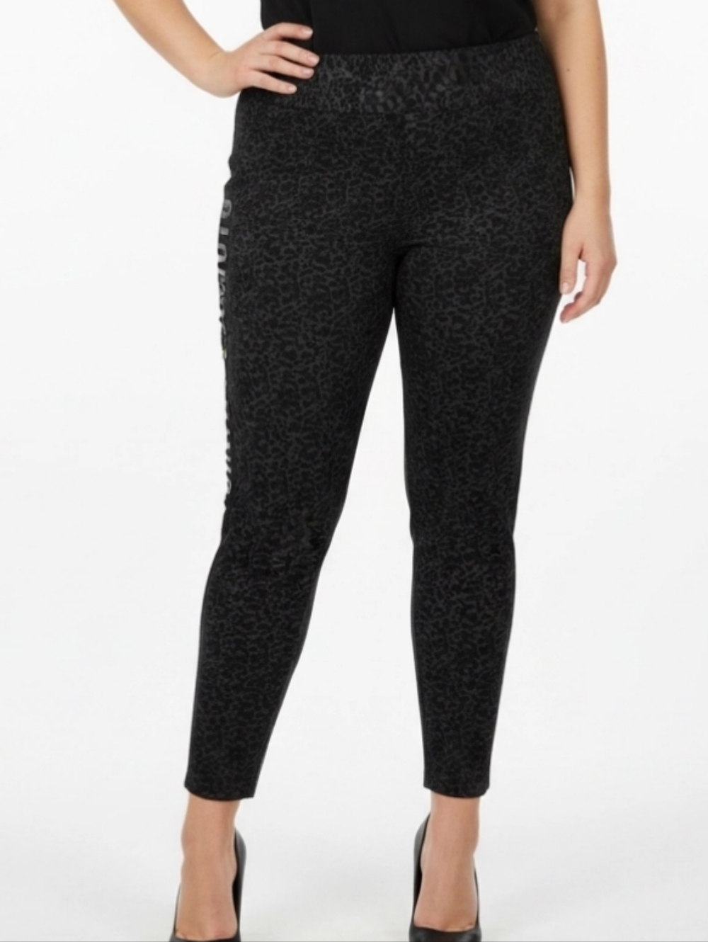 Vince Camuto Womens Black/Gray Leopard Casual Work Pants/Trousers Slim L…